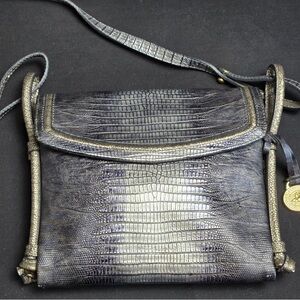 Brahmin Euc Pewter Crossbody Embossed Bag In Silver Tone